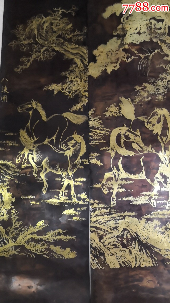 铜皮八骏图画(春夏秋冬)四条屏