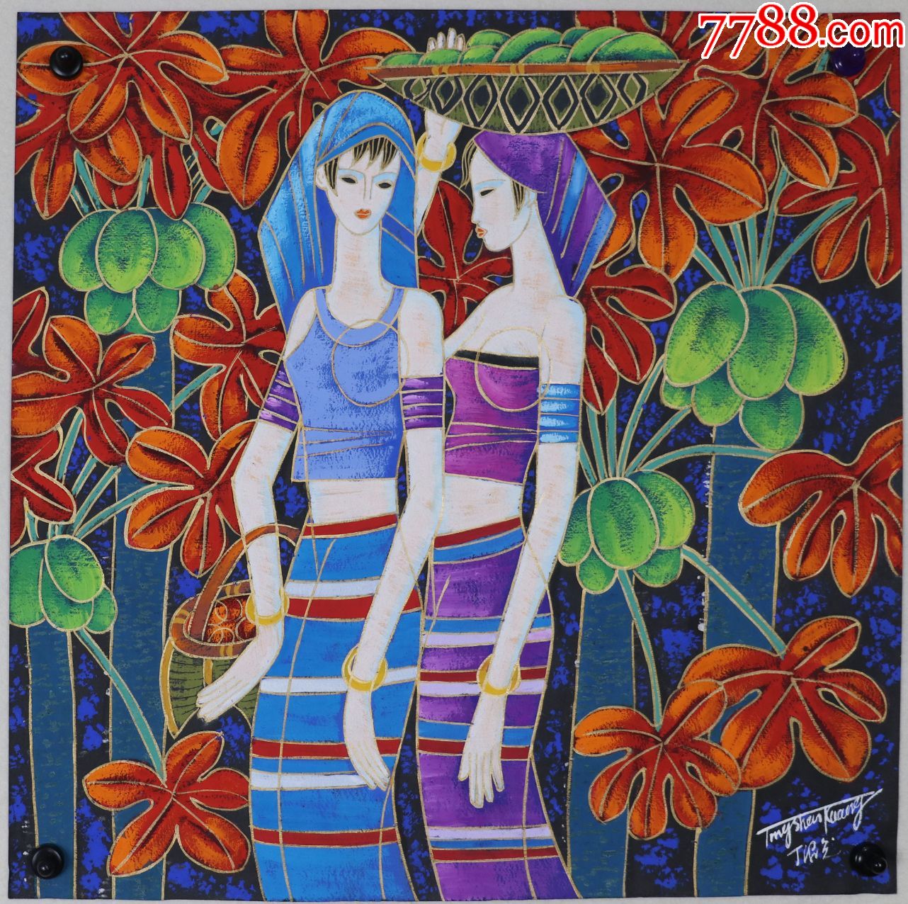 现在杰出的重彩画大师【丁绍光】手绘人物真迹