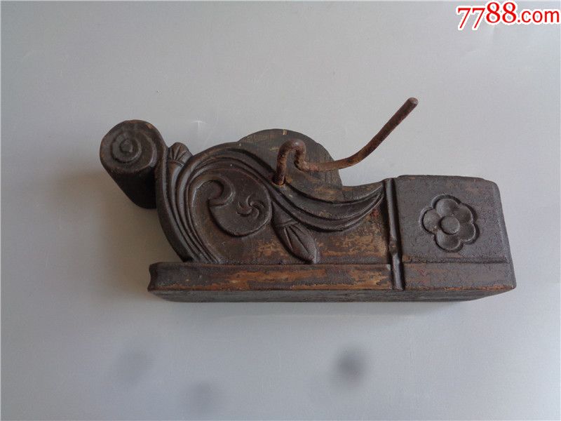 清代浮雕兰花纹老木匠使用的墨斗