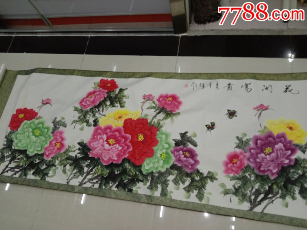 富贵牡丹图宽23米手绘花开富贵