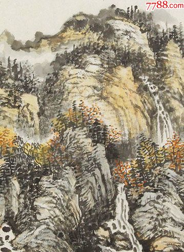 著名画家纪传伟手绘真迹!云岭秋风_山水国画原作_第3张