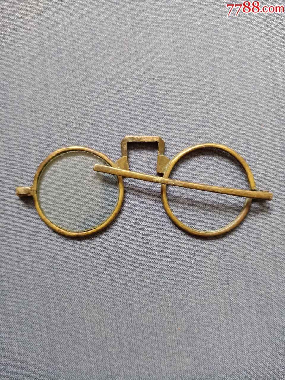 清代黄亮铜框眼镜镜框外径约42厘米配件出