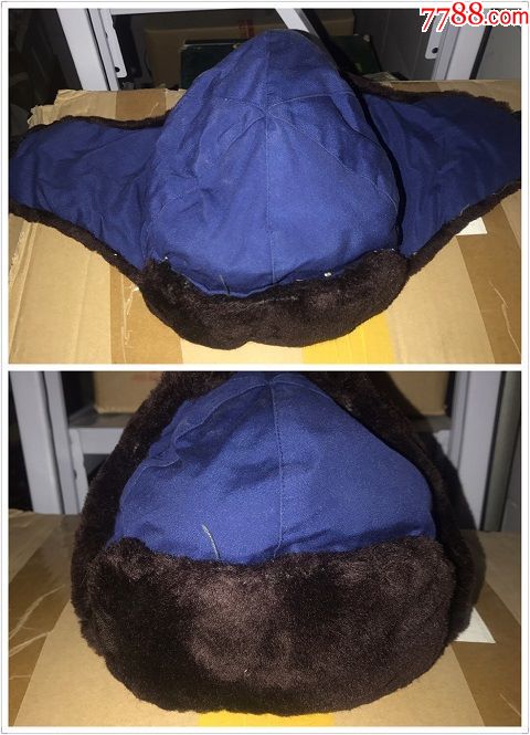 二手80年代铁路火车蓝色棉帽雷锋帽老式帆布栽绒帽中号头围怀旧