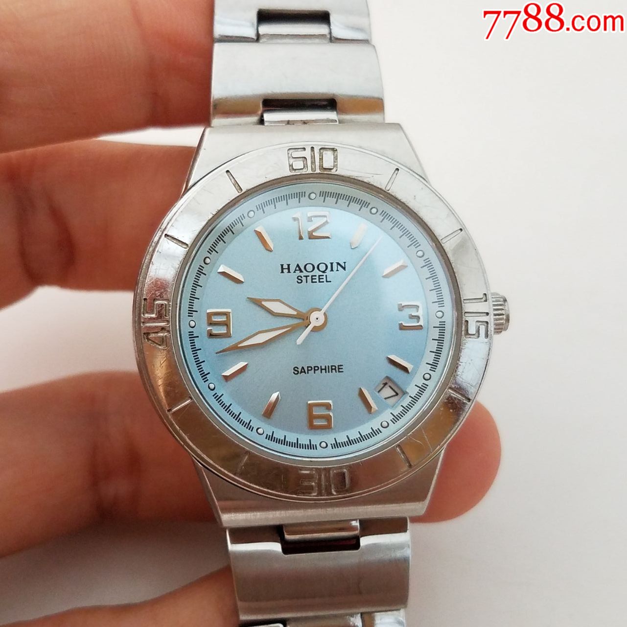 豪琴haoqin电子女表【漂亮拉丝纹天空蓝表盘】【高闪刻度,指针】