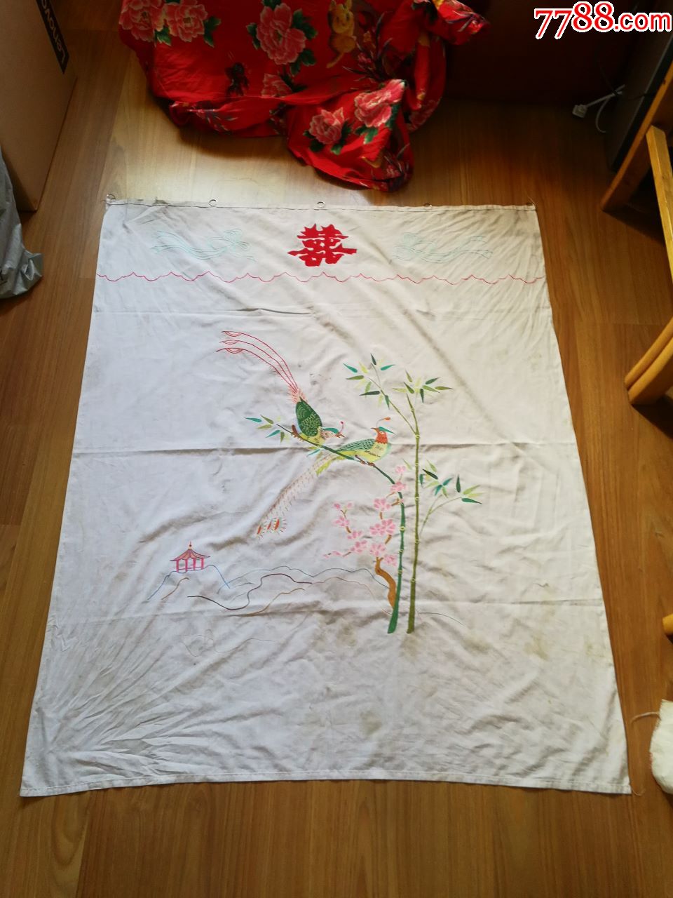 老式花鸟手工门帘