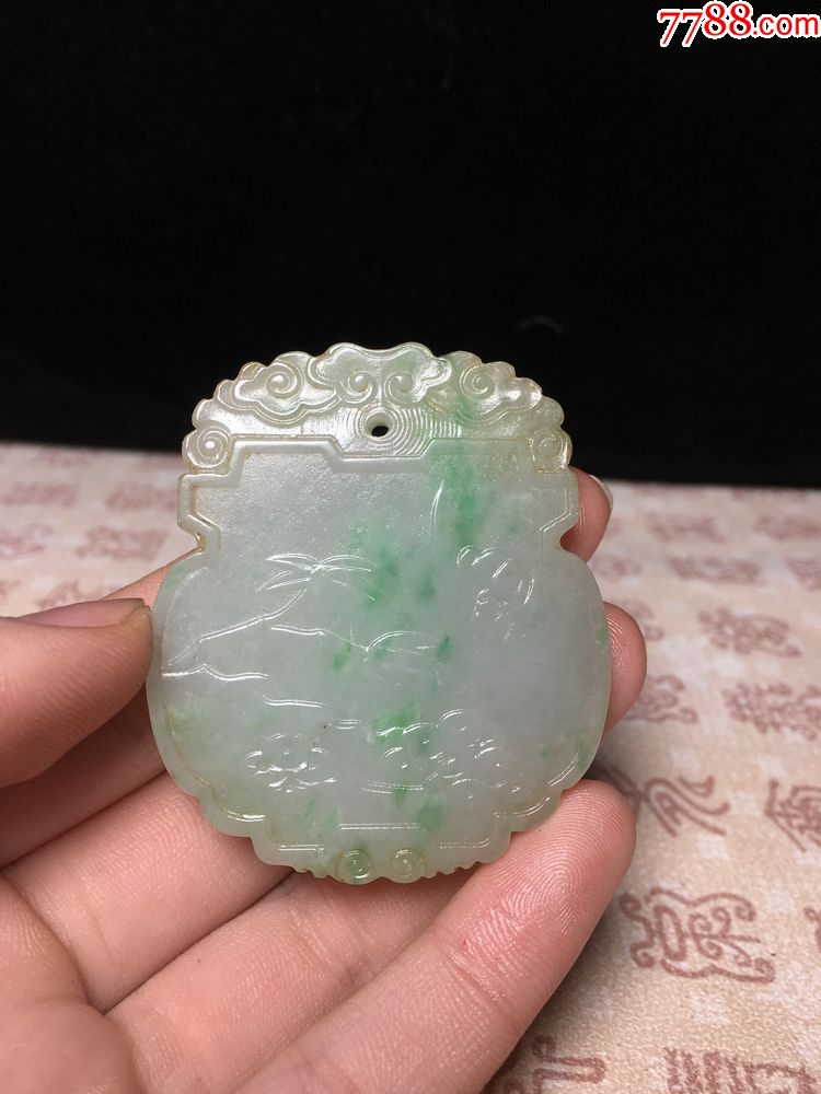 清末民初老翡翠a货飘绿岁寒三友子冈牌a1.22