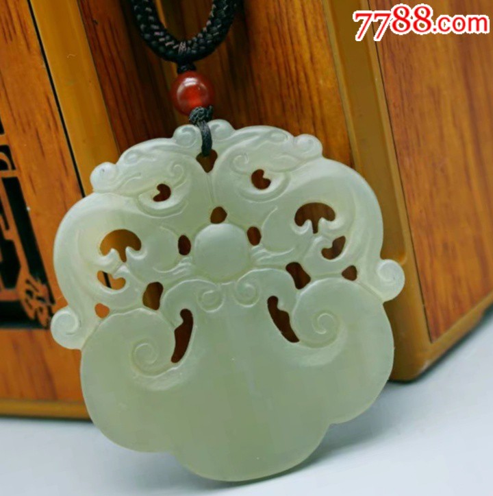 天然和田青白玉双龙戏珠金钱玉佩出入平安吊坠挂件古风腰佩玉坠