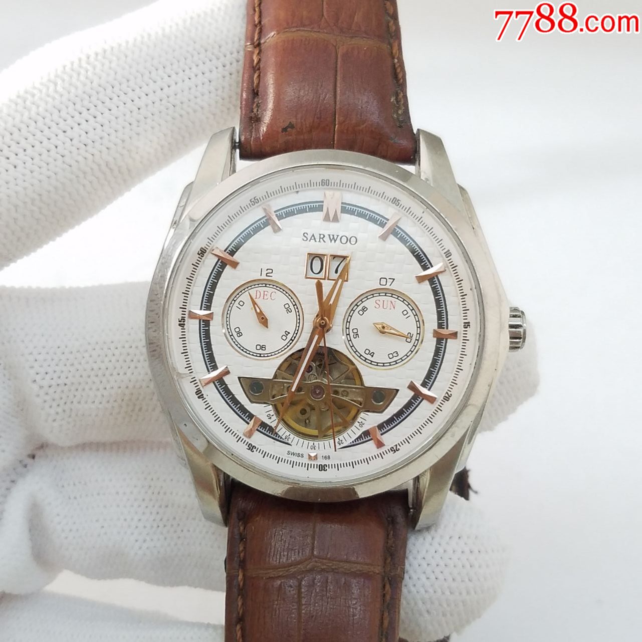 商沃自动机械男表【精磨机芯,机芯新净】【镂空表款】【玫瑰金刻度】