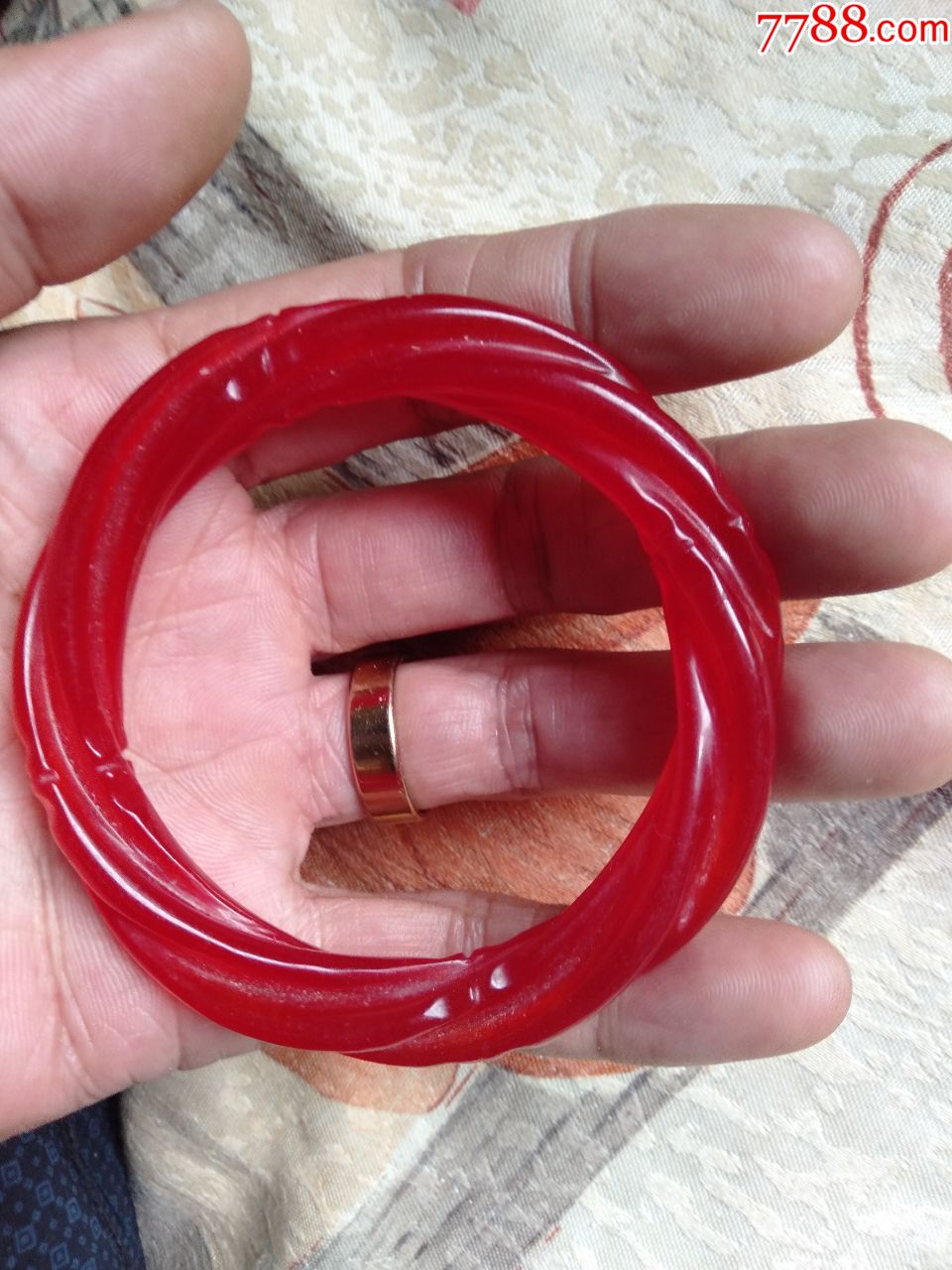 天然玫瑰红玛瑙精雕三套环手镯,包邮._价格60元_第2张