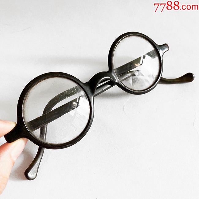 西洋古董眼镜.1940年美国制.塑料架.怀旧民国圆框小脸镜.老件古玩