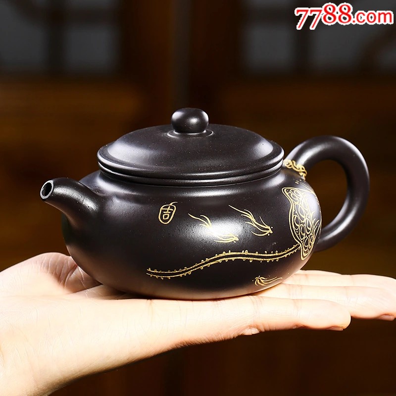 紫砂茶壶名家李烈华全手工正品描金原矿朱泥黑泥仿古壶