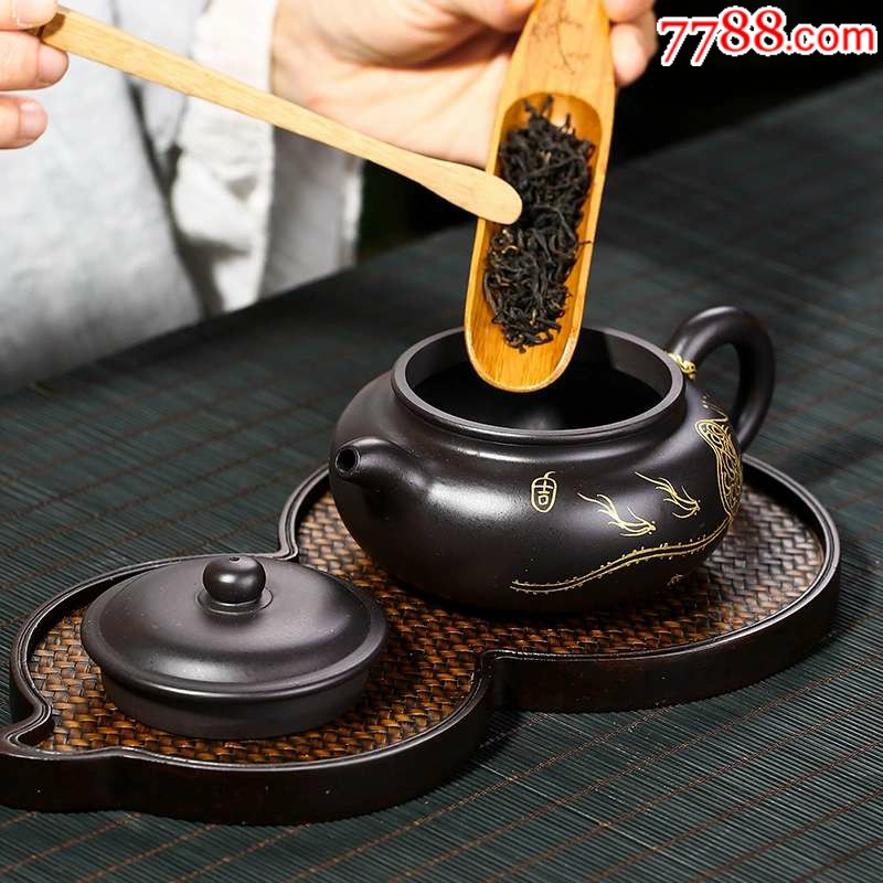紫砂茶壶名家李烈华全手工正品描金原矿朱泥黑泥仿古壶