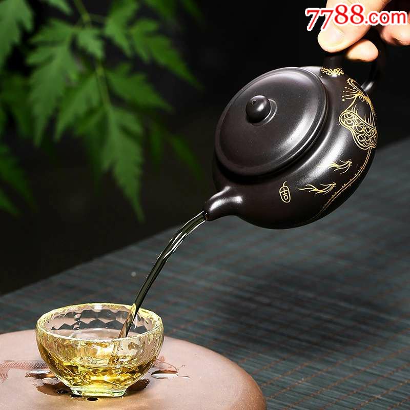紫砂茶壶名家李烈华全手工正品描金原矿朱泥黑泥仿古壶