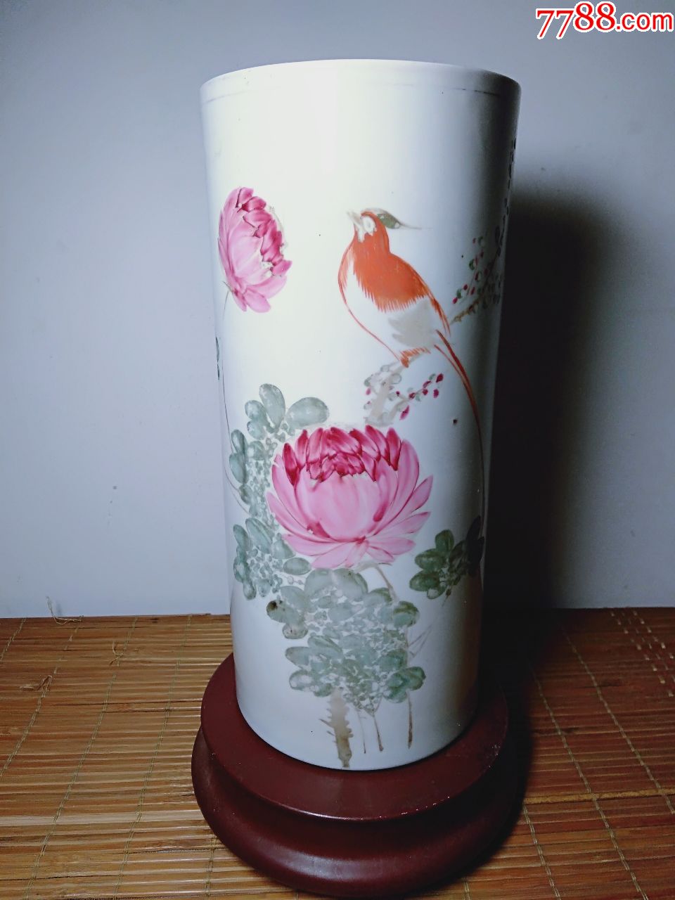 民国粉彩花鸟帽筒