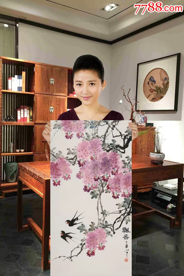 王小丫手绘三尺花鸟【飘香】赠画册收藏