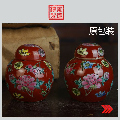景德镇厂货粉彩红地万花宝珠坛一对(zc21894618)_7788收藏__收藏热线