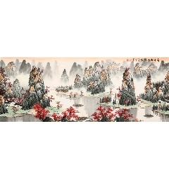 白雪石手绘六尺山水【奇峰脚下人家】(zc21894835)_7788收藏__收藏热线