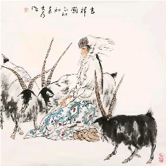 刘大为手绘四尺斗方人物【吉祥图】(zc21894907)_7788收藏__收藏热线