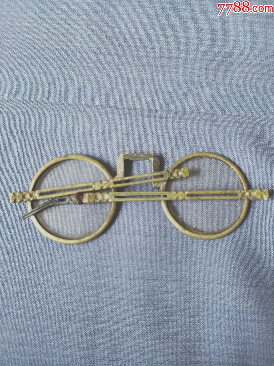 清代黄亮竹节型铜框眼镜镜框外经约425厘米