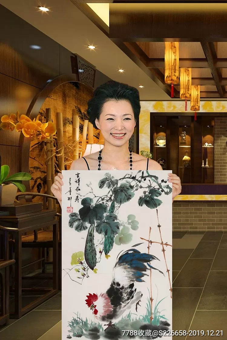 董卿手绘三尺花鸟【吉祥长寿】-花鸟国画原作-7788收藏__收藏热线