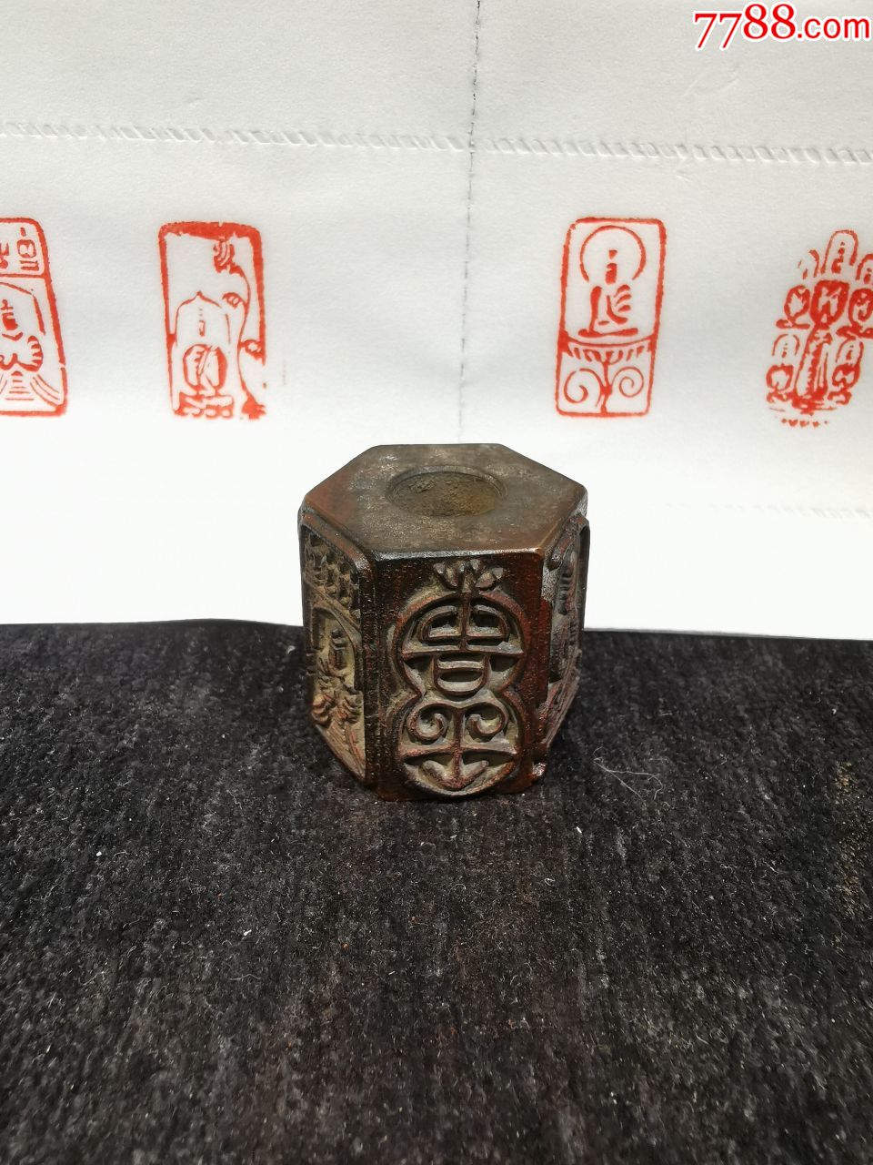 纯铜六棱六面小印章,六面满工铸刻,佛像佛教题材,紫铜材质,详细可见细