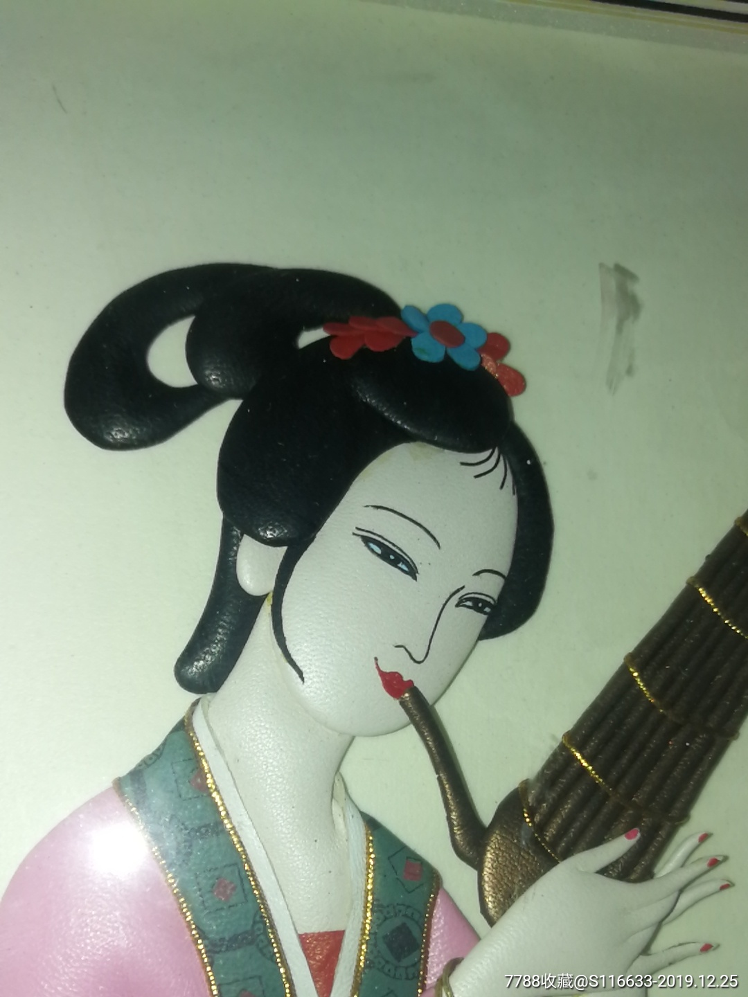 中国皮贴画,皮子质!仕女乐器图,仔细看图片拍!