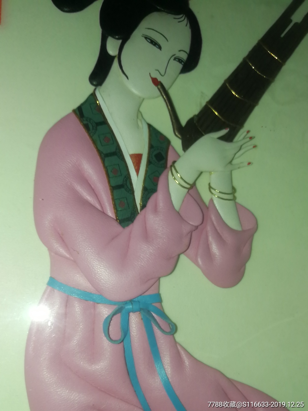 中国皮贴画,皮子质!仕女乐器图,仔细看图片拍!