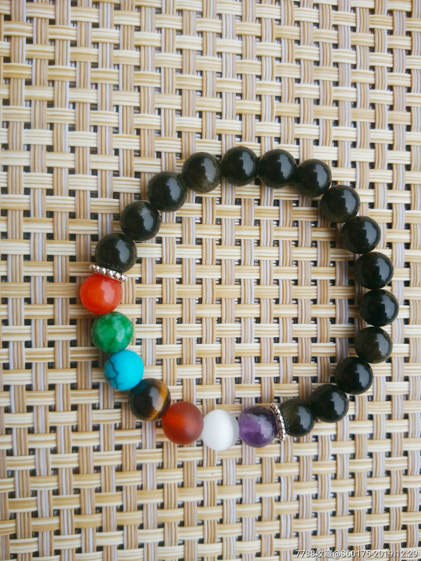 处理天然金曜石8mm七彩佛珠手串