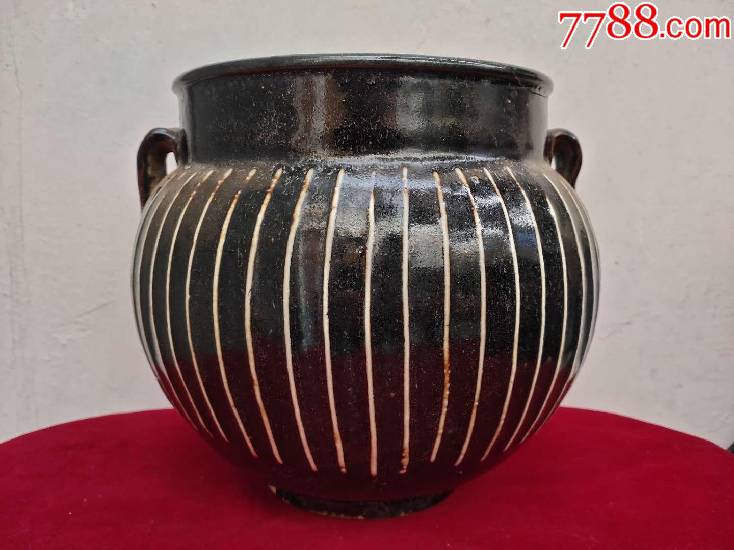 【放漏】唐代黑釉白线双系罐-价格:460元-au22040687-黑瓷/天目瓷