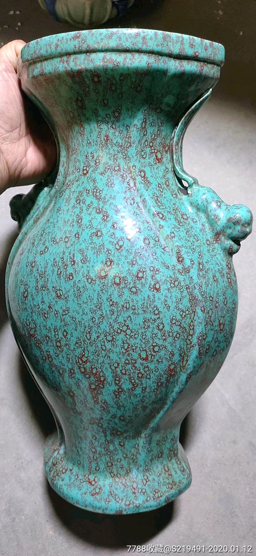 清代松石绿釉狮耳大瓶-绿釉瓷-7788瓷器