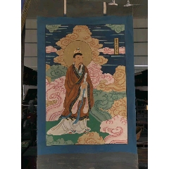 清代精品纯手绘老粗布五彩描金长春明应真君画像一张画工精湛人物细节描(au22232517)_7788收藏__收藏热线