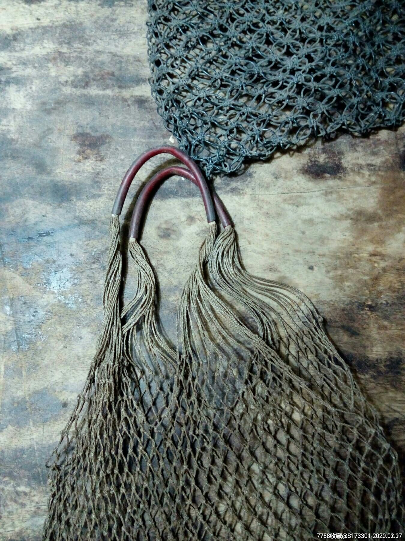 手工编织,老网兜,网袋,三个