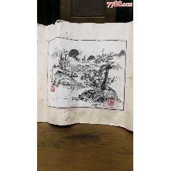 水墨線描山水畫小品一幀。_