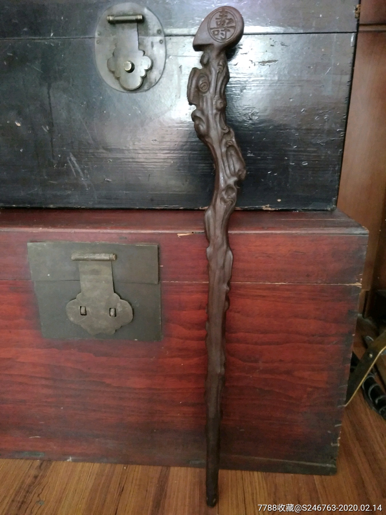 晚清老红木拐杖