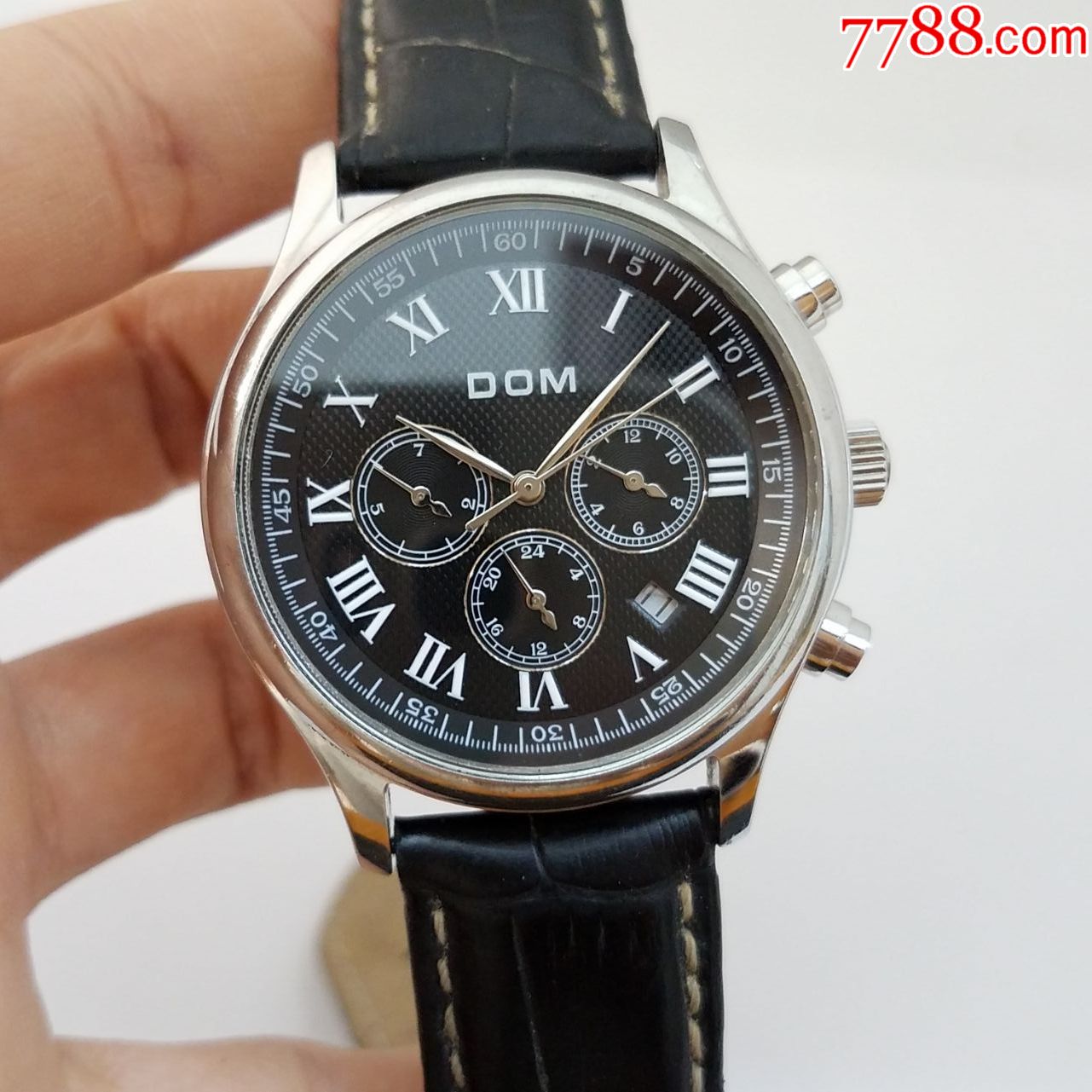dom自动机械男表【透明底盖】【独特3眼表盘】【复古罗马刻度】_手表