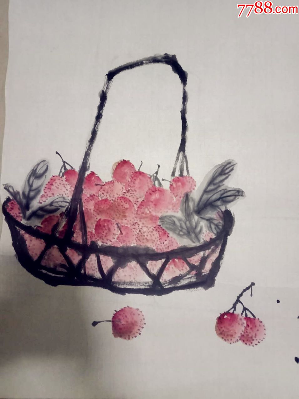 斗方国画荔枝一一吉利图