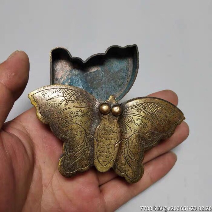 老铜蝴蝶墨盒印泥盒墨匣笔洗文房四宝书法用品铜器收藏品