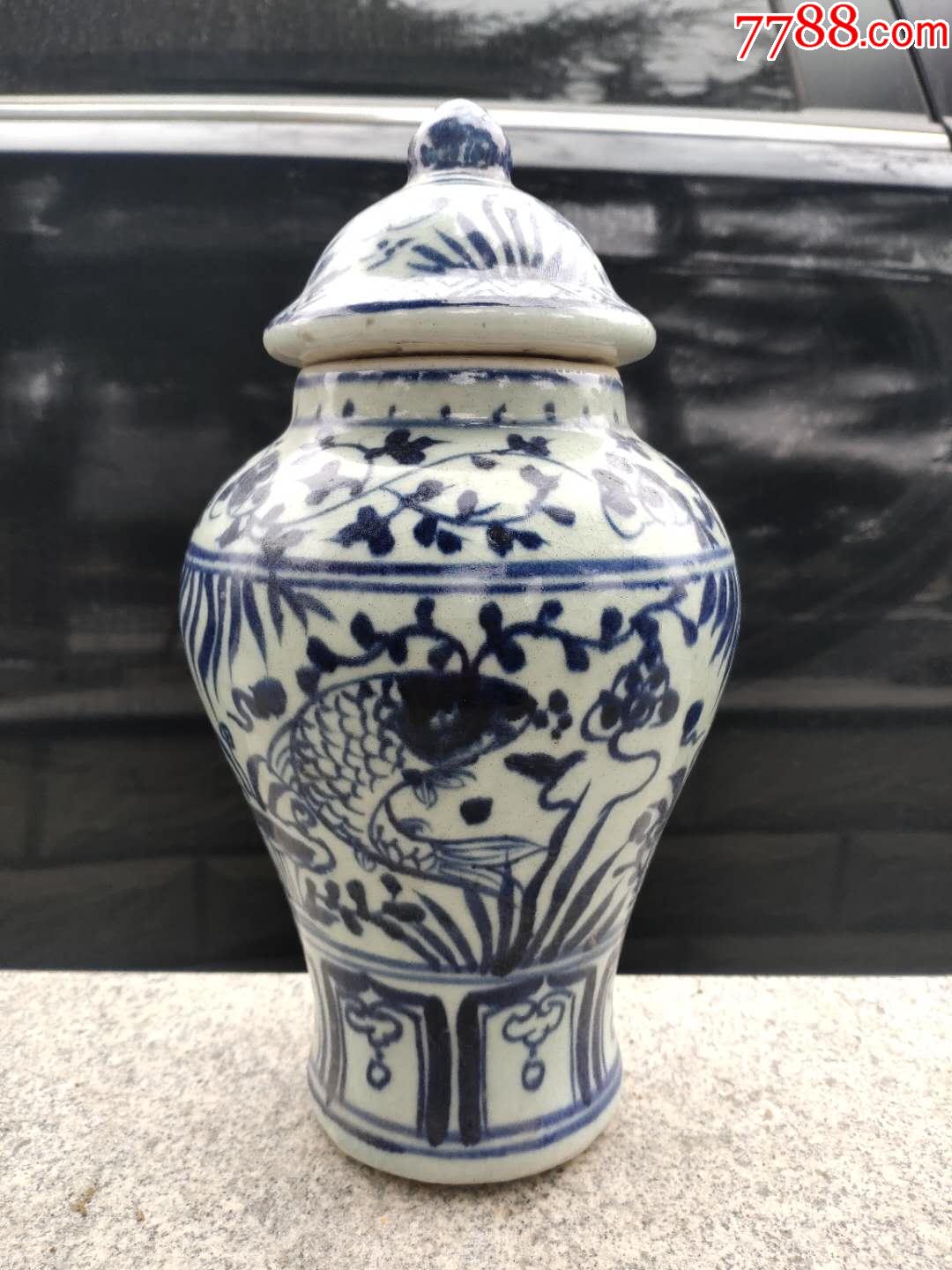 早期旧仿"元青花"鱼藻纹将军罐-青花瓷-7788青花瓷收藏