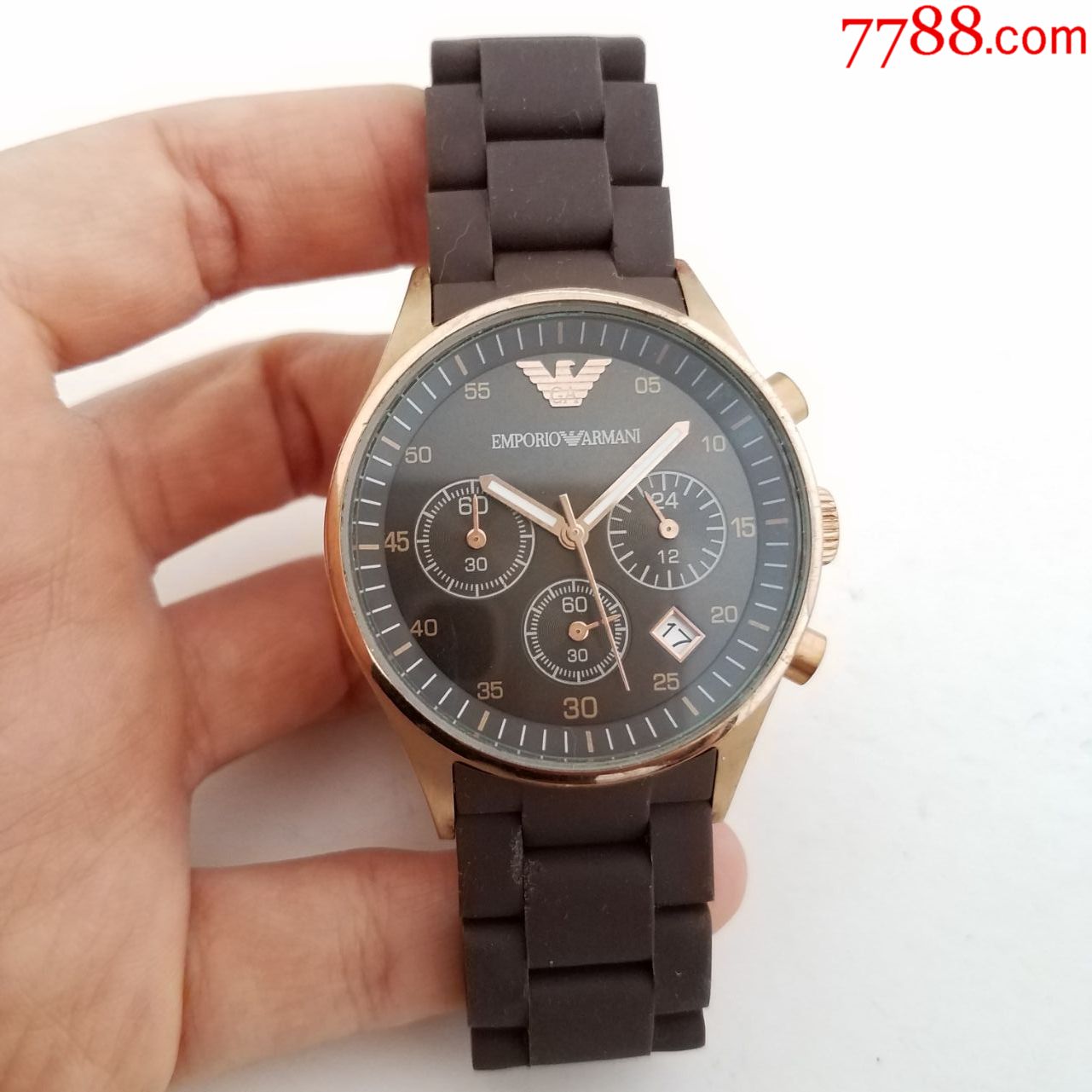 阿玛尼电子计时男表【玫瑰金表款,指针】【经典3眼表盘】【走时正常】