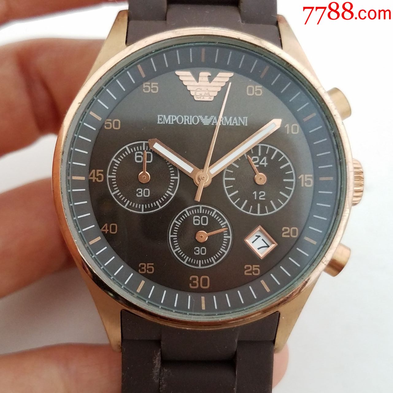 阿玛尼电子计时男表【玫瑰金表款,指针】【经典3眼表盘】【走时正常】