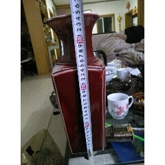 早期建国瓷厂继红釉天元地方四方瓶。(au22422743)_7788收藏__收藏热线