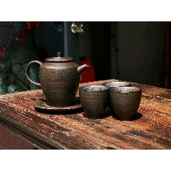 手工茶壶粗陶壶承茶盘家用泡茶壶陶瓷功夫茶具套装铁釉茶壶泡茶器粗陶茶具/套装(au22424835)_7788收藏__收藏热线