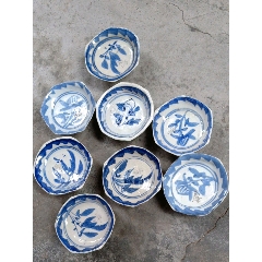 民国兰花纹蓝釉高脚小碟八个(au22431611)_7788收藏__收藏热线