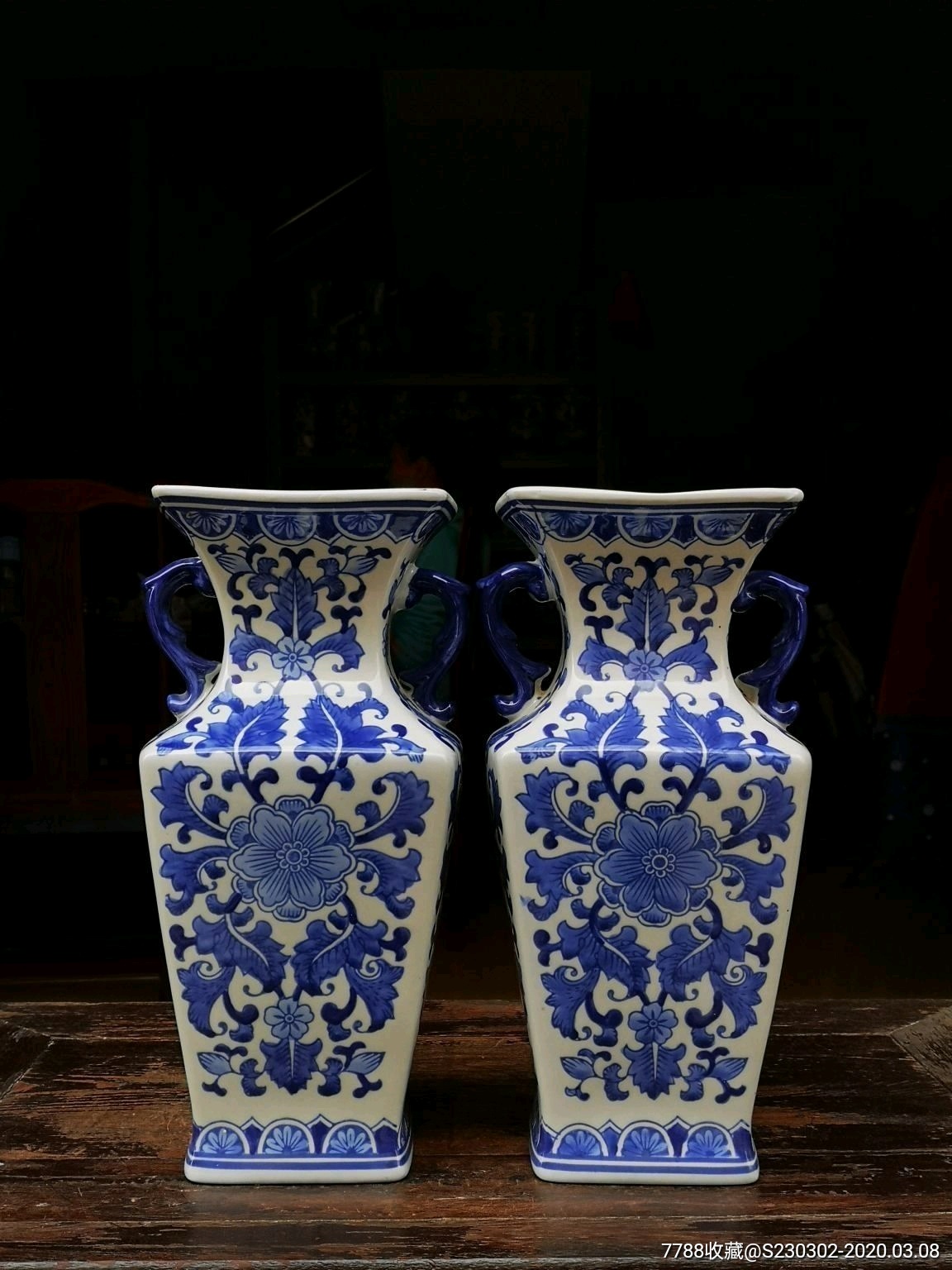 青花瓷花瓶瓷瓶摆件青花手绘花开富贵陶瓷大花瓶中式陶瓷落地花瓶手绘