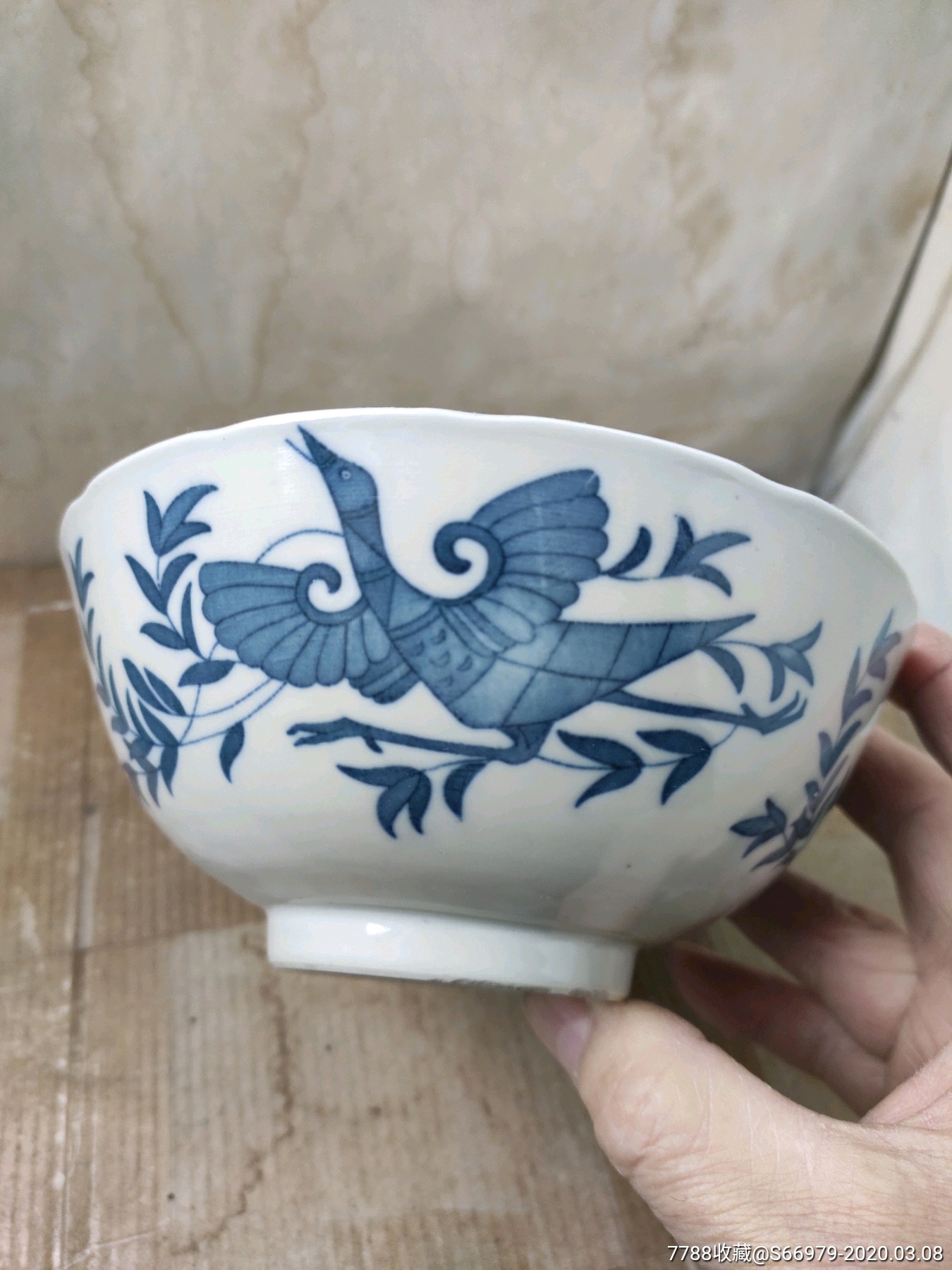 青花碗景德古窑塘鹤图