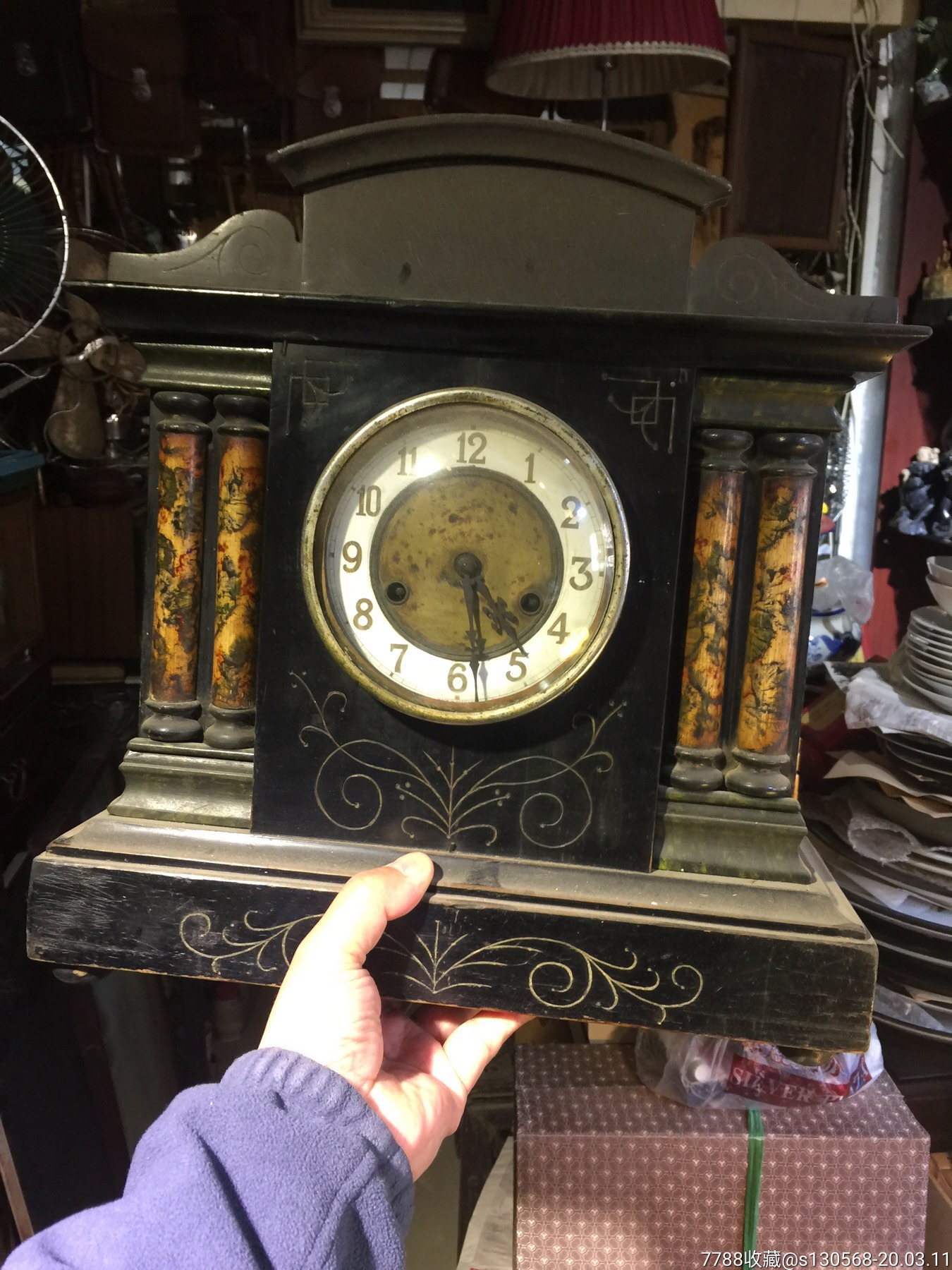 德国双箭珐琅瓷盘老座钟