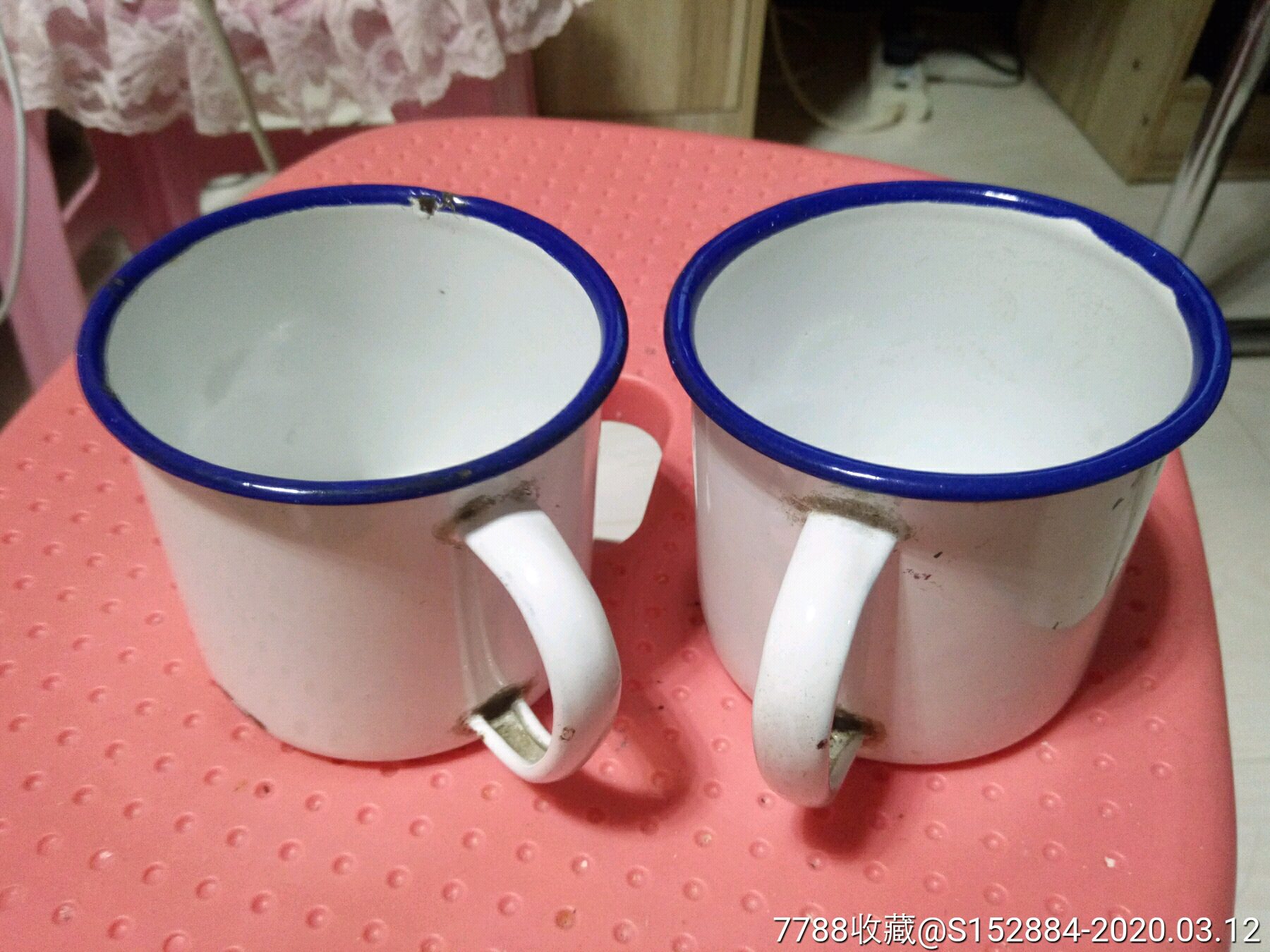 90年代幼儿园搪瓷杯小鹿一对