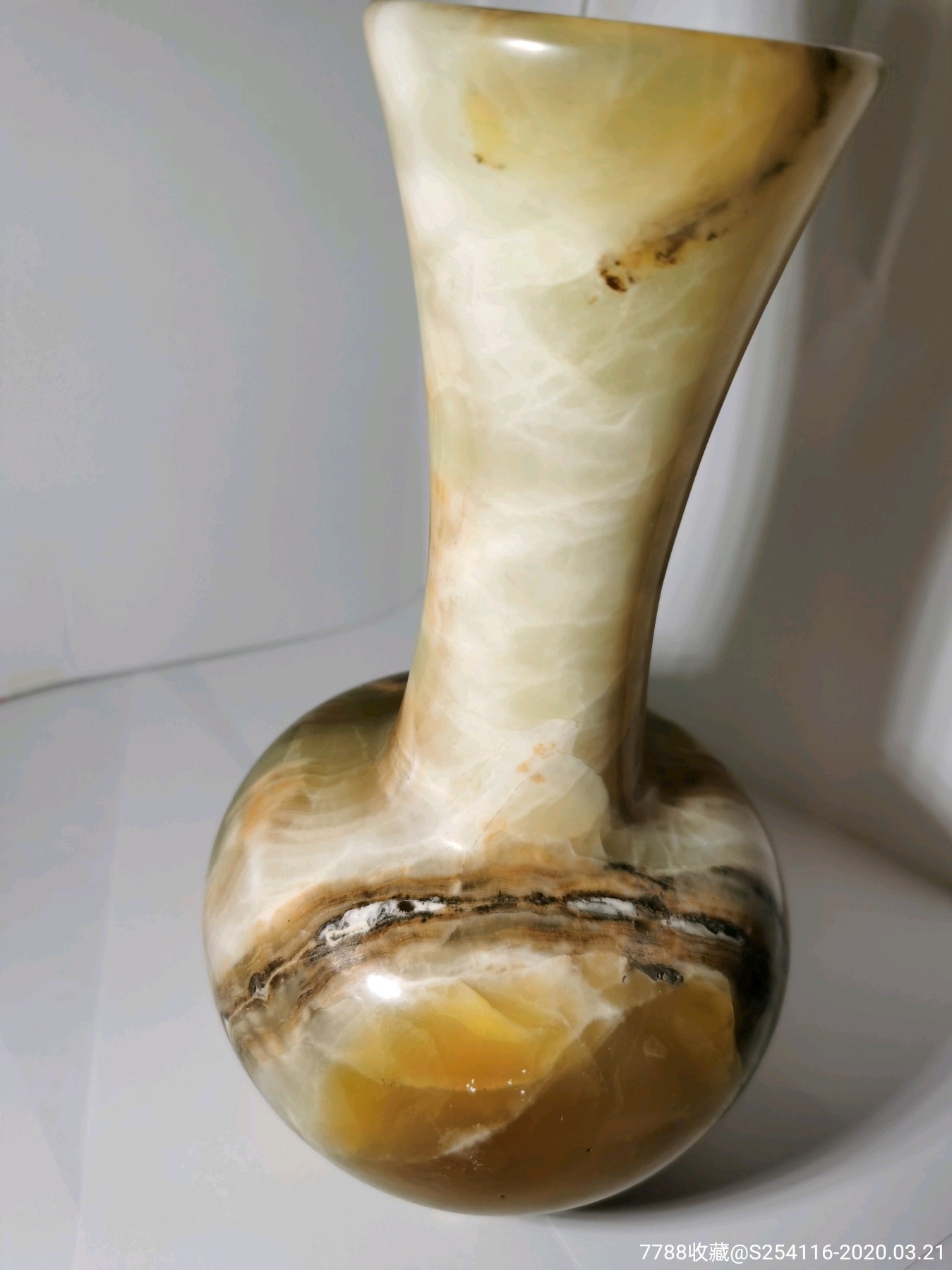 1983年台湾购入天然石大理石花瓶高23cm直径13.5cm口直径7cm重166