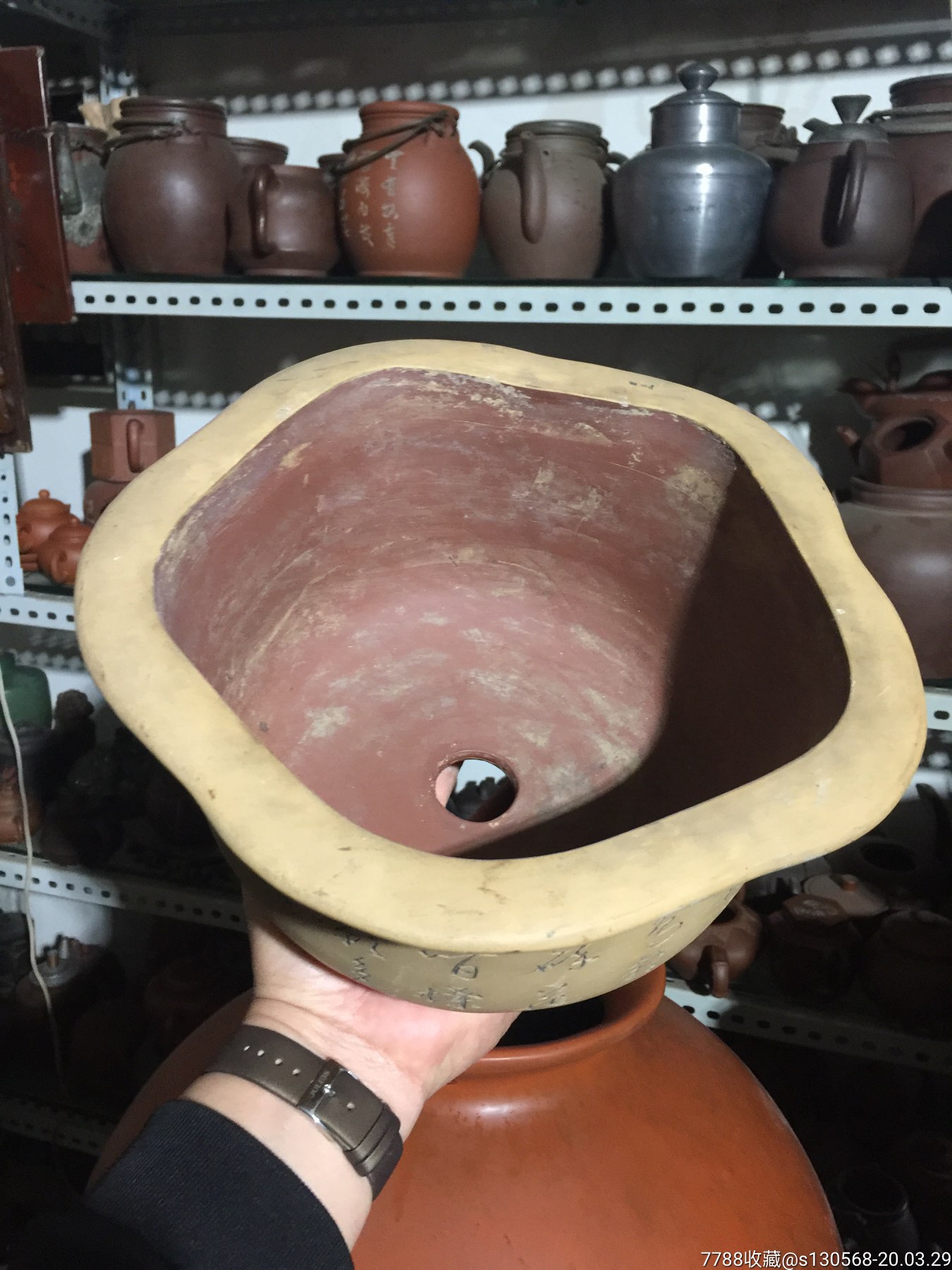 文革名家云石陶刻诗画粉段泥海棠紫砂花盆