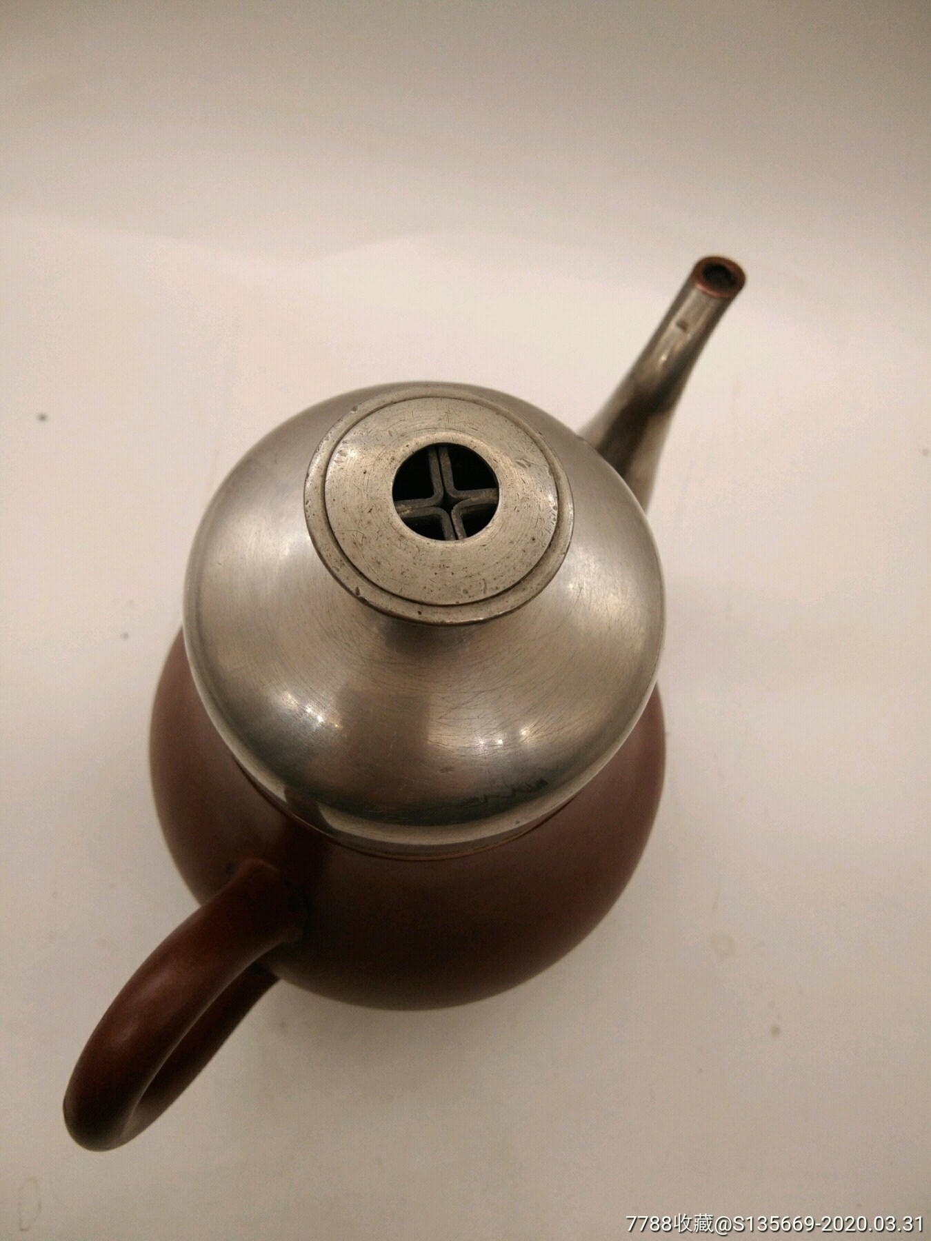 纯手工锡盖锡嘴梨形紫砂壶